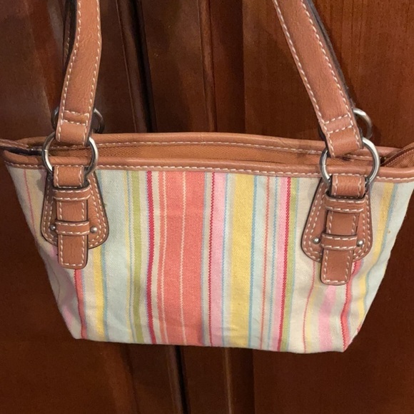 Fossil Striped Multi Colored Leather And Canvas Short Shoulder Bag - Picture 2 of 11